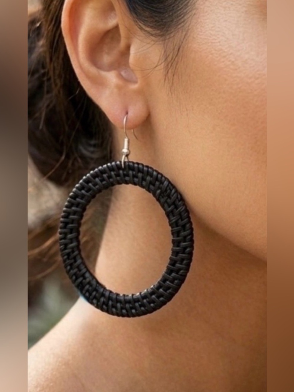 Plunder Design Taisha Large Black Wicker Hoop Earrings